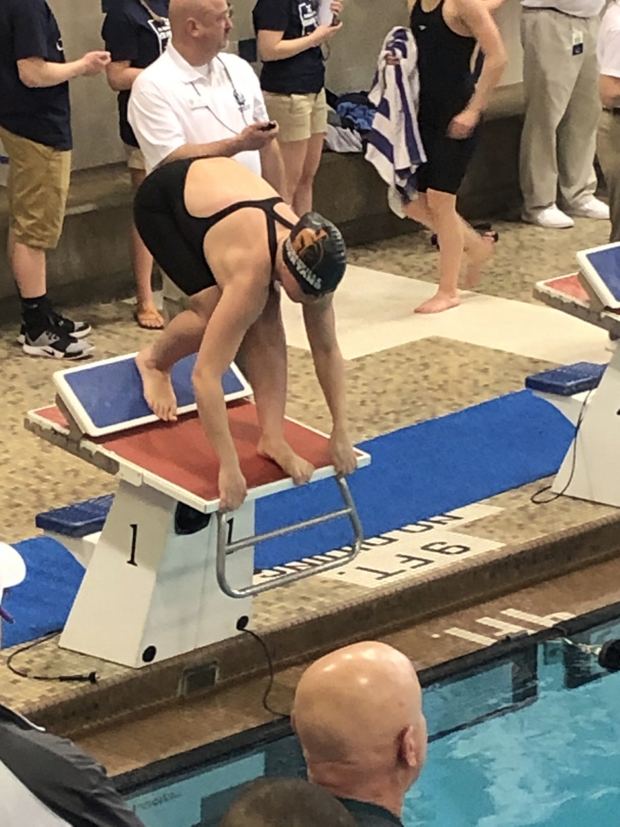 girl on a swimming platform